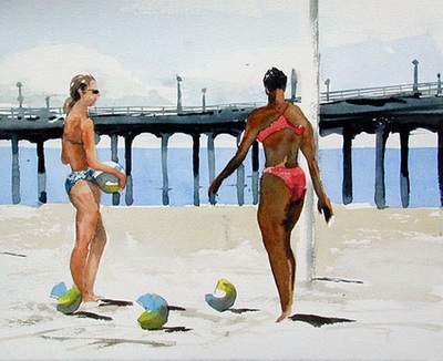 beach volley ball art by artist Ross Moore Manhattan Beach CA