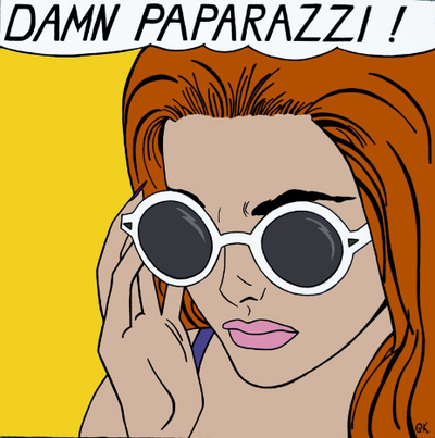 Original art by Patti Kelly - painting Damn Paparazzi - girl in sunglasses